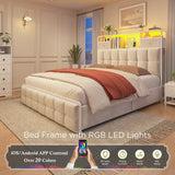 EnHomee Queen Bed Frame with 4 Storage Drawers,Upholstered Headboard Built in Charging Station