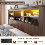 Reibii 900lbs Platform Bed Frame with Storage Headboard & 4 Drawers, LED Lighting with USB Charging