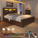 Reibii 900lbs Platform Bed Frame with Storage Headboard & 4 Drawers, LED Lighting with USB Charging