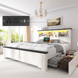 Reibii 900lbs Platform Bed Frame with Storage Headboard & 4 Drawers, LED Lighting with USB Charging