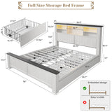 Reibii 900lbs Platform Bed Frame with Storage Headboard & 4 Drawers, LED Lighting with USB Charging