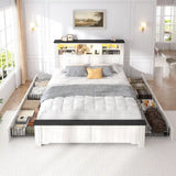 Reibii 900lbs Platform Bed Frame with Storage Headboard & 4 Drawers, LED Lighting with USB Charging