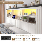 Reibii 900lbs Platform Bed Frame with Storage Headboard & 4 Drawers, LED Lighting with USB Charging