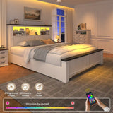 Reibii 900lbs Platform Bed Frame with Storage Headboard & 4 Drawers, LED Lighting with USB Charging