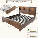 Reibii 900lbs Platform Bed Frame with Storage Headboard & 4 Drawers, LED Lighting with USB Charging