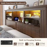 Reibii 900lbs Platform Bed Frame with Storage Headboard & 4 Drawers, LED Lighting with USB Charging