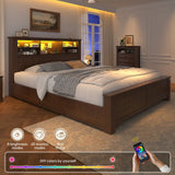 Reibii 900lbs Platform Bed Frame with Storage Headboard & 4 Drawers, LED Lighting with USB Charging