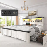 Reibii 900lbs Platform Bed Frame with Storage Headboard & 4 Drawers, LED Lighting with USB Charging