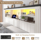 Reibii 900lbs Platform Bed Frame with Storage Headboard & 4 Drawers, LED Lighting with USB Charging
