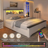 Reibii 900lbs Platform Bed Frame with Storage Headboard & 4 Drawers, LED Lighting with USB Charging