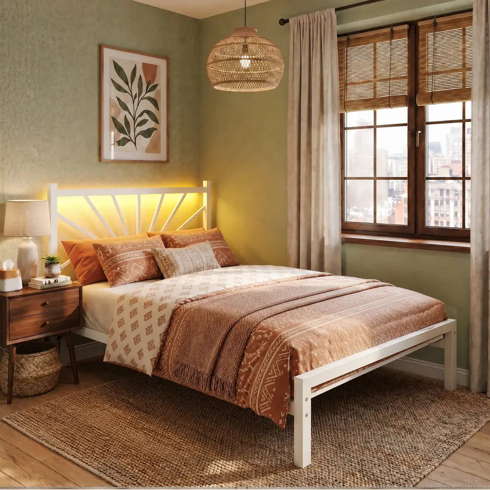 REIBII Metal Platform Bed Frame with LED Headboard, 882 LBS Heavy-Duty Support, 12" Under-Bed Storage, Noise-Reducing Design, No Box Spring Needed