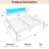 REIBII Metal Platform Bed Frame with LED Headboard, 882 LBS Heavy-Duty Support, 12" Under-Bed Storage, Noise-Reducing Design, No Box Spring Needed