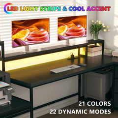 Reibii 71" W Carbon Fiber Gaming Desk, L Shaped Computer Desk with Drawer & Power Outlet