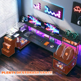 71" W Carbon Fiber Gaming Desk, L Shaped Computer Desk with Drawer & Power Outlet