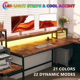 71" W Carbon Fiber Gaming Desk, L Shaped Computer Desk with Drawer & Power Outlet