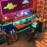 71" W Carbon Fiber Gaming Desk, L Shaped Computer Desk with Drawer & Power Outlet