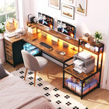 71" W Carbon Fiber Gaming Desk, L Shaped Computer Desk with Drawer & Power Outlet