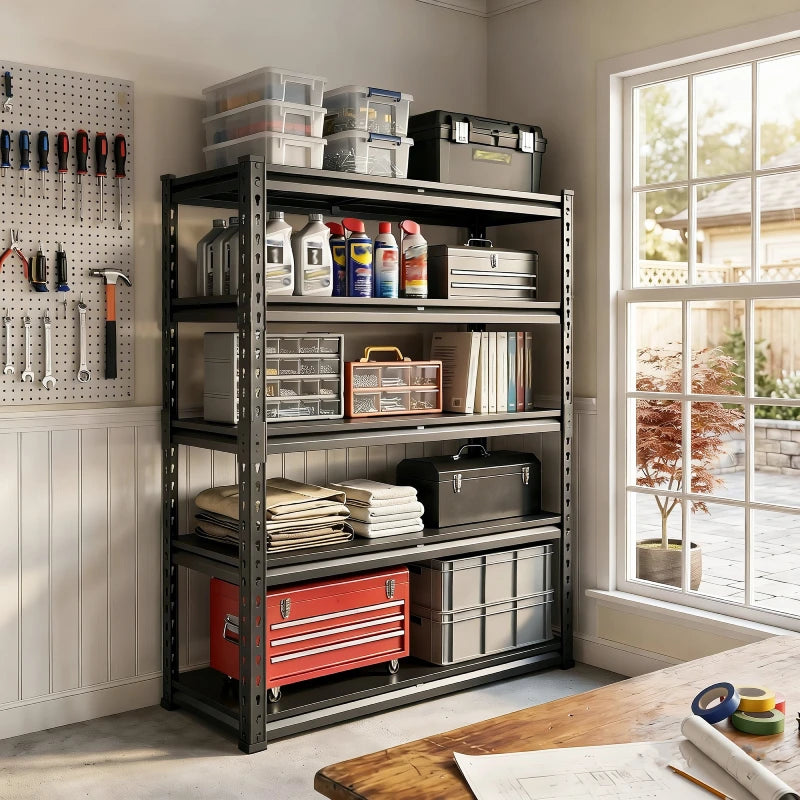 Workshops metal storage shelving provides durable warehouse organization for inventory, products, and equipment.