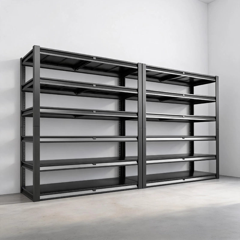 2 PACK heavy duty metal garage shelving unit with six tiers and reinforced steel frame for large storage capacity.