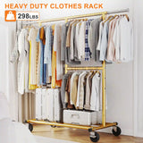 Raybee Garment Rack with Wheels, 298 lbs Commercial Clothes Rack for Hanging