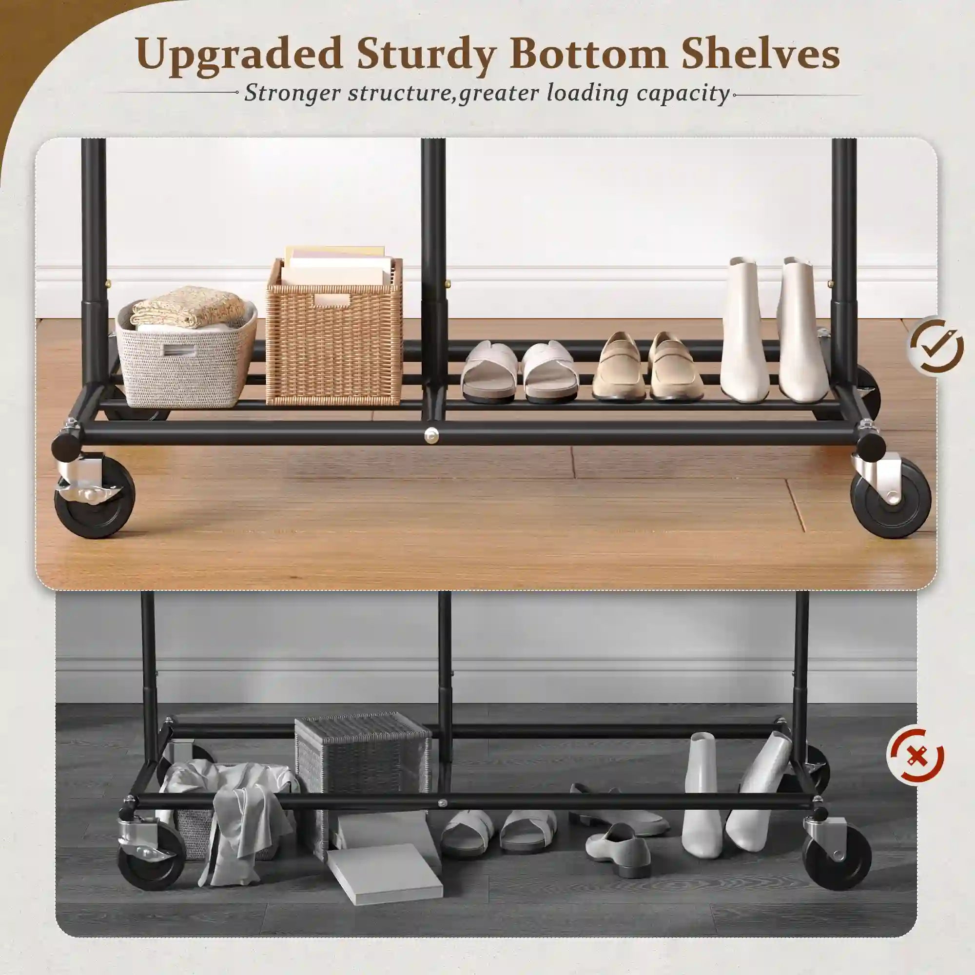 Raybee Garment Rack with Wheels, 298 lbs Commercial Clothes Rack for Hanging