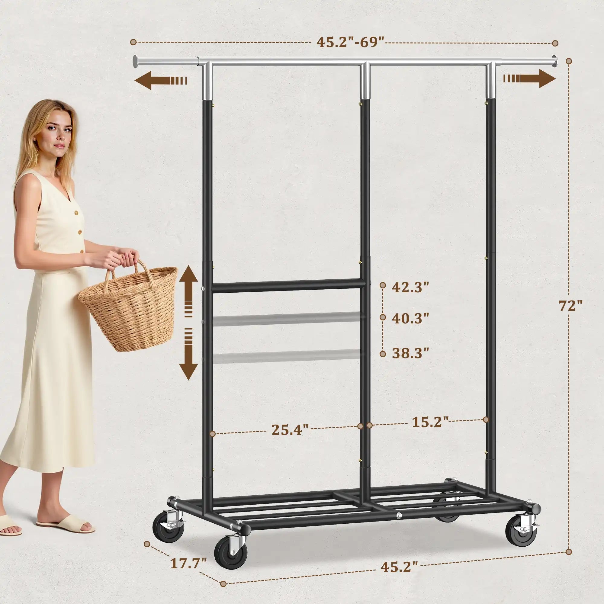 Raybee Garment Rack with Wheels, 298 lbs Commercial Clothes Rack for Hanging