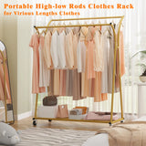Raybee Double Rod Clothes Hanger Rack, Metal Rolling Clothing Rack With Wheels, 52"W x 20"D x (63"-69")H