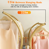 Raybee Double Rod Clothes Hanger Rack, Metal Rolling Clothing Rack With Wheels, 52"W x 20"D x (63"-69")H