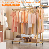 Raybee Double Rod Clothes Hanger Rack, Metal Rolling Clothing Rack With Wheels, 52"W x 20"D x (63"-69")H