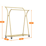 Raybee Double Rod Clothes Hanger Rack, Metal Rolling Clothing Rack With Wheels, 52"W x 20"D x (63"-69")H