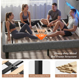 Reibii Boucle Bed Frame with LED Lights & Charging Station, 880 LBS, Modern Wave Design, Noise-Free, Easy Assembly
