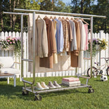 Raybee 75"W x 68"H Double Rolling Clothes Rack with Wheels,630LBS Heavy-Duty Commercial Garment Rack, For Bedroom