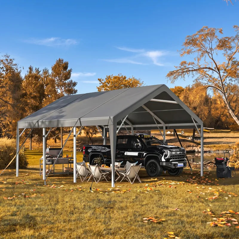 REIBII Heavy Duty 2 Car Carport, 20x20 FT Portable Garage Carport, All Weather Portable Garage Shelter,  Removable Sidewalls, Outdoor Storage & Party Tent