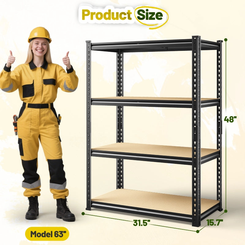 Heavy Duty Adjustable Garage Shelving Unit with Large Capacity，Metal Storage Shelves for Warehouse, Pantry, Basement Organization