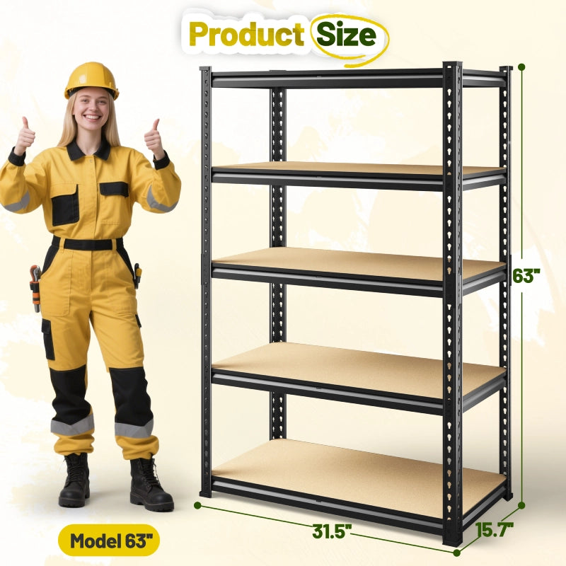 Heavy Duty Adjustable Garage Shelving Unit with Large Capacity，Metal Storage Shelves for Warehouse, Pantry, Basement Organization