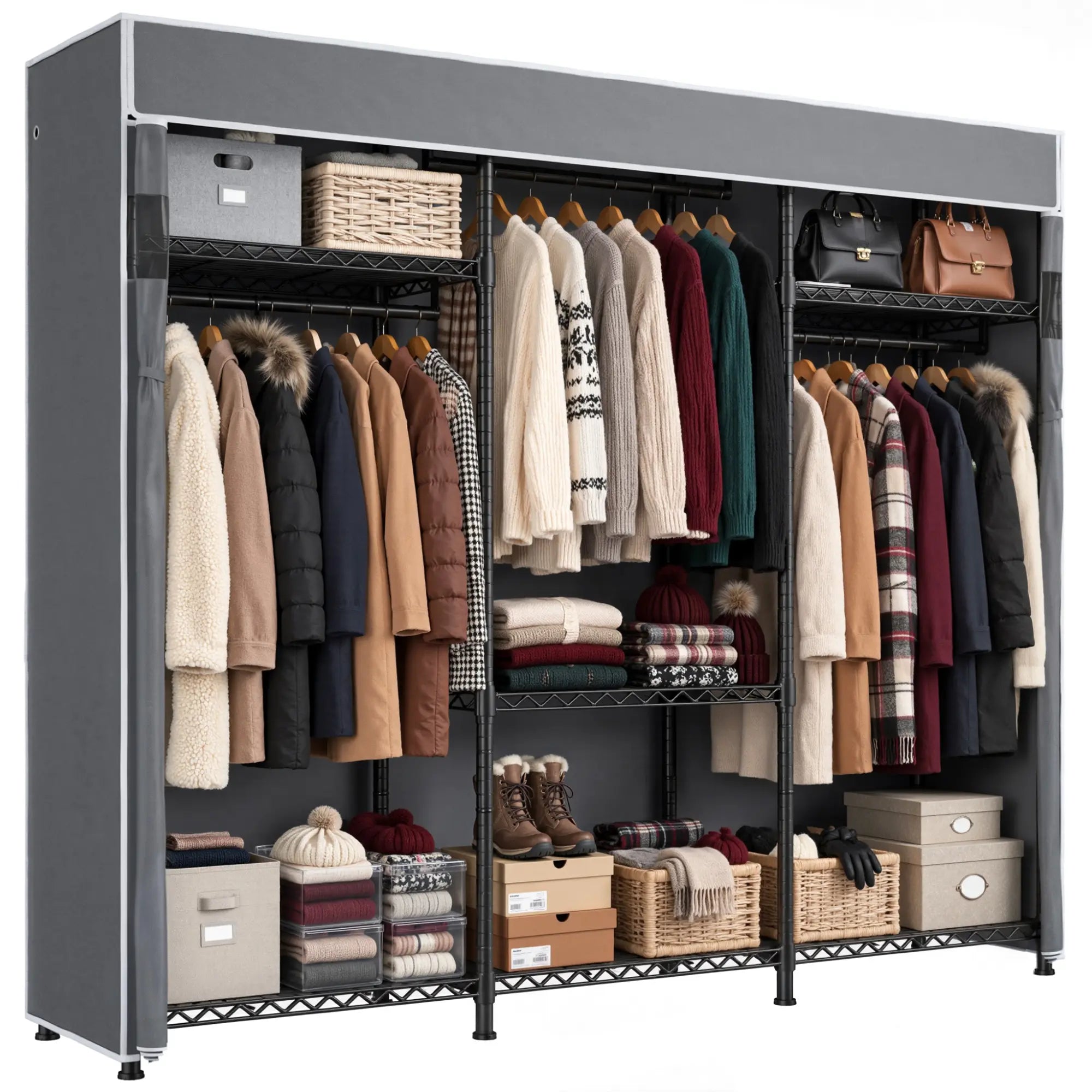 Raybee 75.5"H Heavy Duty Clothes Rack with Cover,800LBS Portable Clothes Rack for Bedroom,Wire Garment Rack