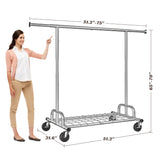 Raybee 75"W Rolling Clothes Rack with Storage Shelves, Wheeled Metal Clothes Organizer for Bedroom, Laundry & Dorm