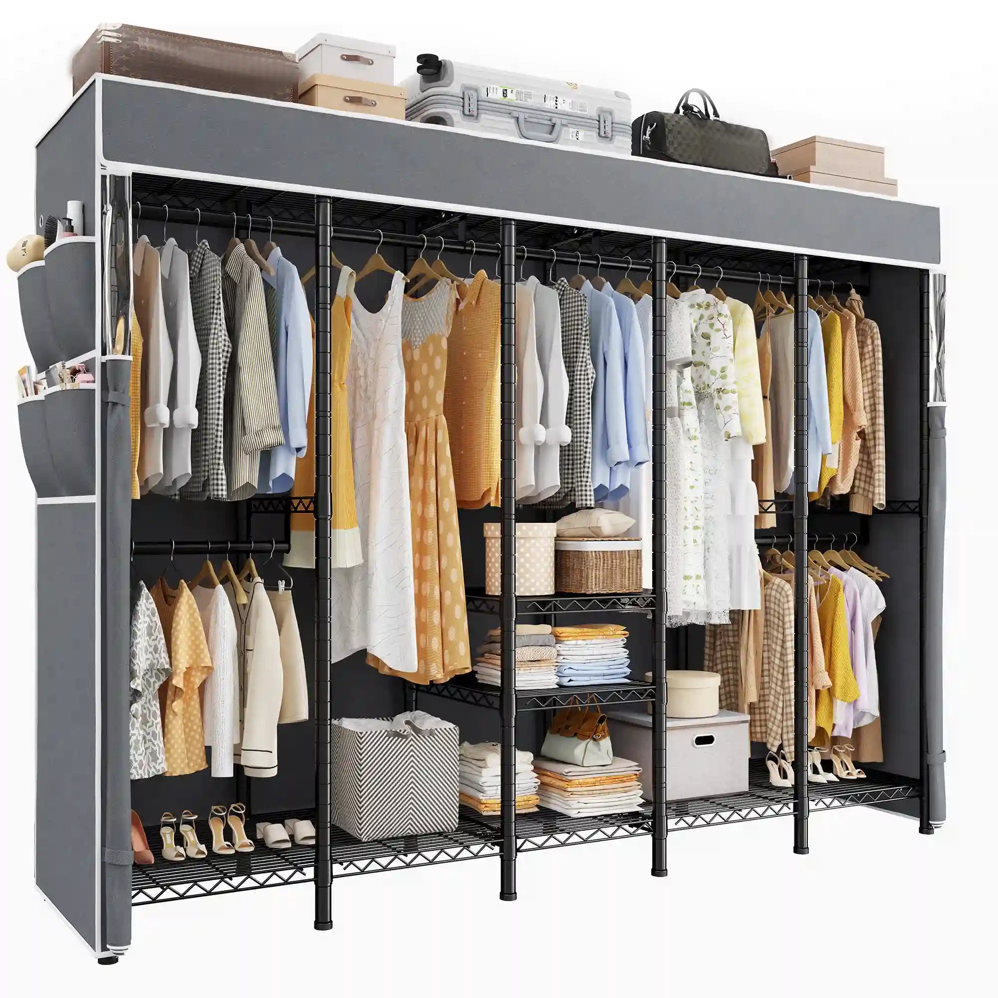 Raybee 90.6''W Heavy Duty Clothes Rack with Cover,1200lbs Freestanding ...
