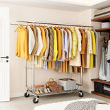 Raybee 75" W x 68"H Clothes Rack with Wheels, 630LBS Heavy Duty Commercial Garment Rack,Double Rolling Clothes Rack For Bedroom