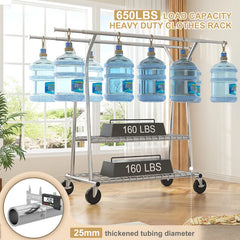 Raybee 78"W Heavy Duty Rolling Clothes Rack with Shelves, 650 LBS Adjustable Commercial Clothing Rack