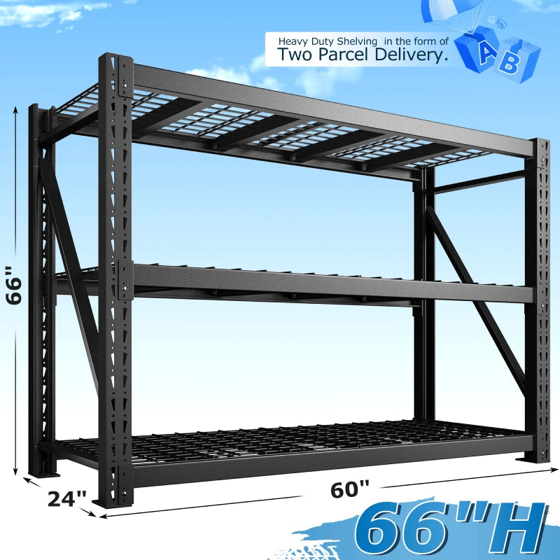 REIBII 60"W 11000LBS Heavy Duty Garage Shelving,Adjustable Metal Shelves for Warehouse, Commercial, Shop, Basement