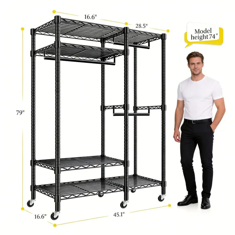 Raybee Heavy Duty Portable Clothes Rack With Wheels,Clothing Rack For Hanging,Garment Rack For Bedroom