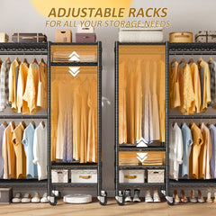 Reibii Heavy Duty Portable Clothes Rack With Wheels,Clothing Rack For Hanging,Garment Rack For Bedroom