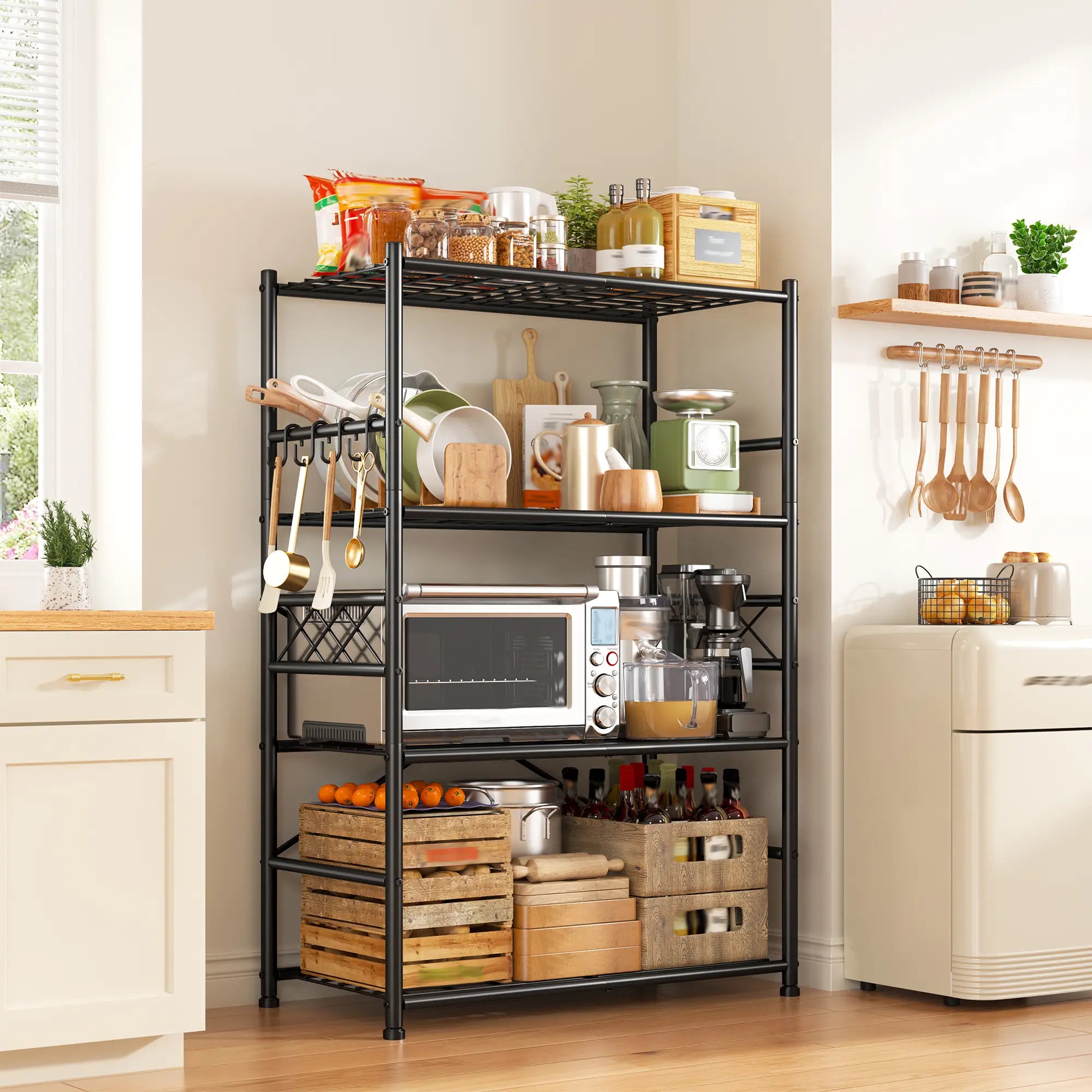 Heavy Duty Storage Shelves with Hooks, 36" Metal Garage Shelving Unit 800lb Capacity