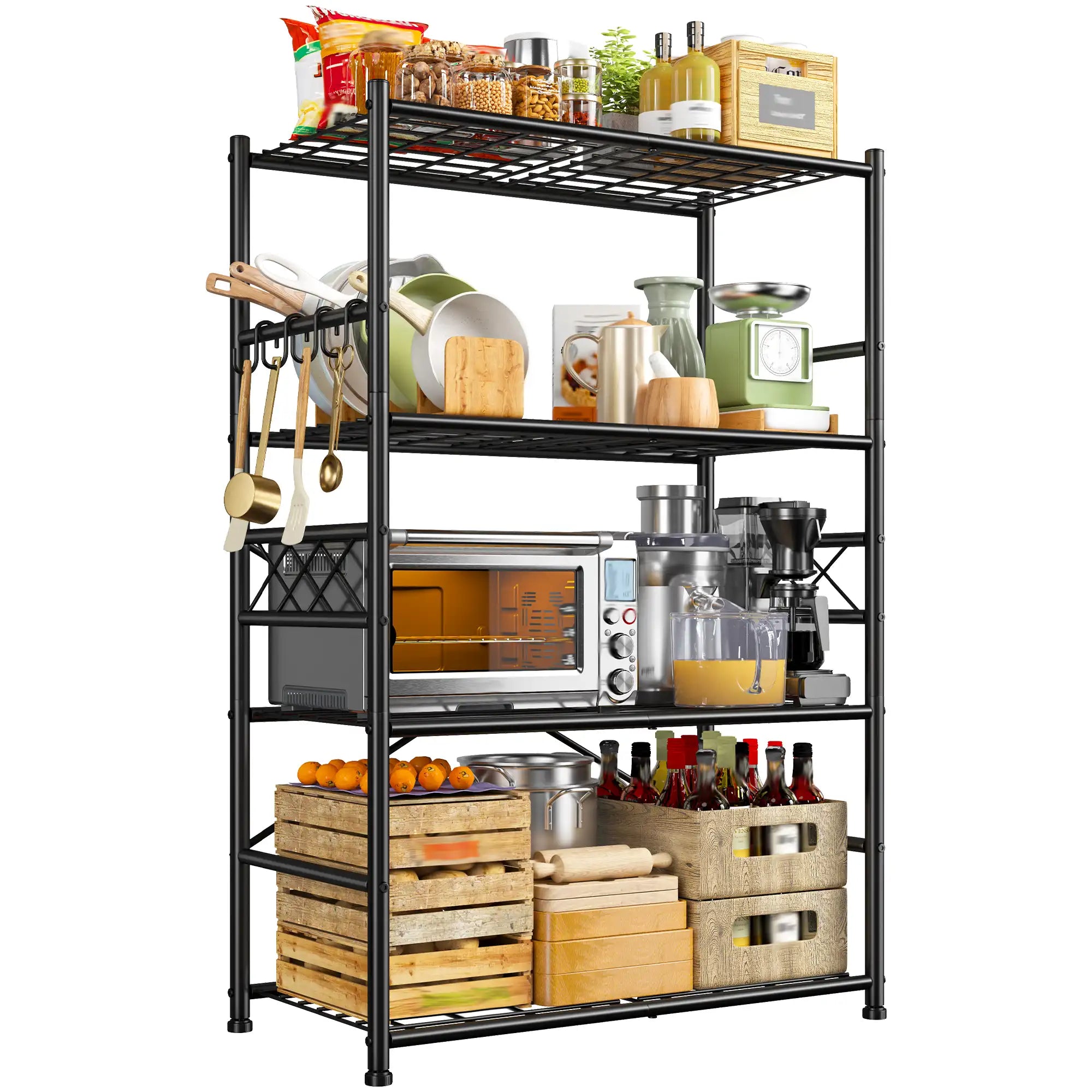 Heavy Duty Storage Shelves with Hooks, 36" Metal Garage Shelving Unit 800lb Capacity