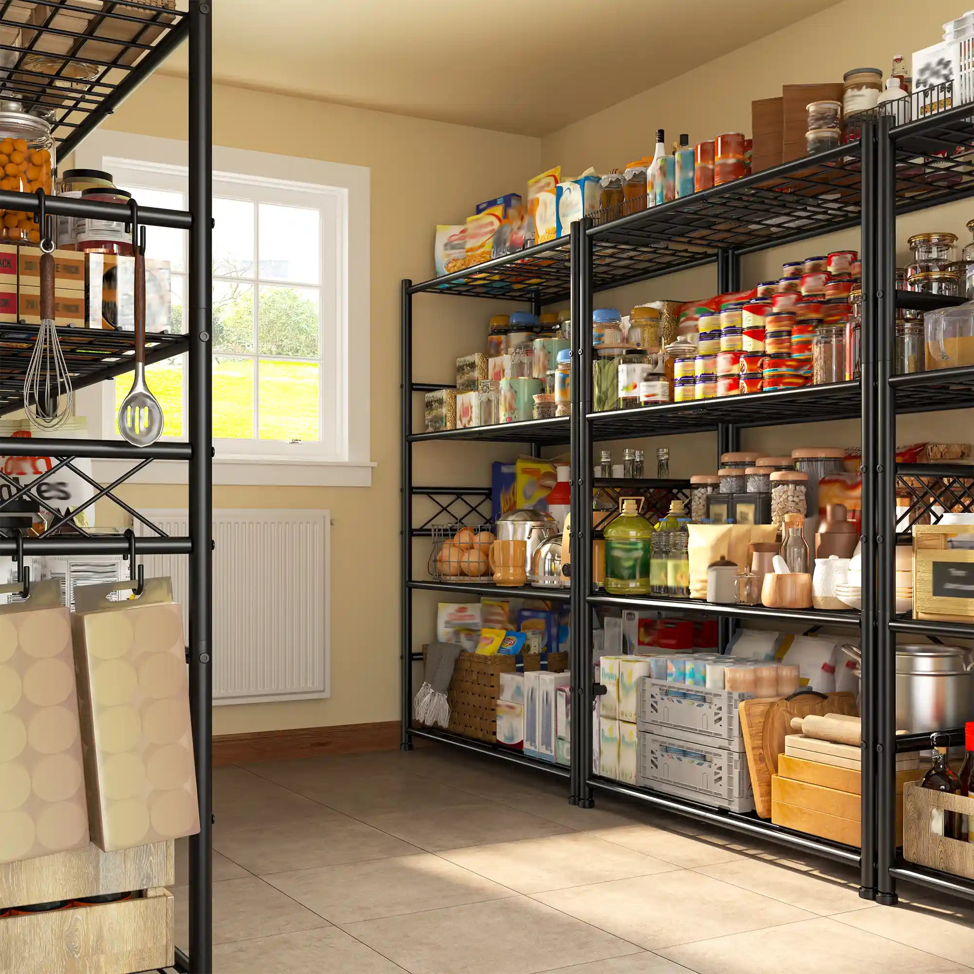 Heavy Duty Storage Shelves with Hooks, 36" Metal Garage Shelving Unit 800lb Capacity