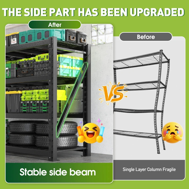 4-Tier 60"W Industrial Storage Shelves, 11000LBS Fully Adjustable Heavy Storage Unit for Warehouse Workshop Basement