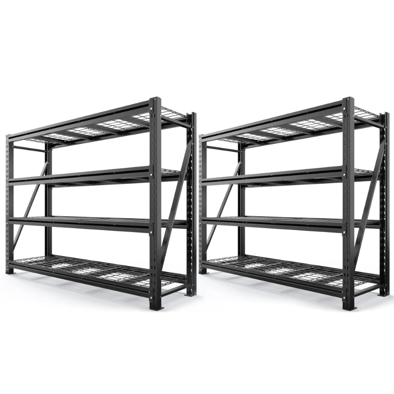 2 Pack Height adjustable metal shelving rack designed for garage, warehouse, workshop, and basement storage organization.