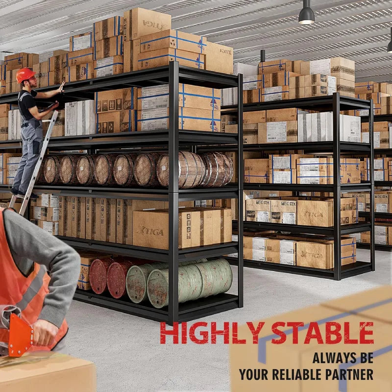 Built for demanding environments, this commercial storage shelving provides high-capacity organization for warehouses, workshops, stockrooms, and businesses.