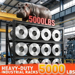 5000 lbs Heavy duty garage storage shelves built for storing heavy tools, equipment, boxes, and workshop supplies.